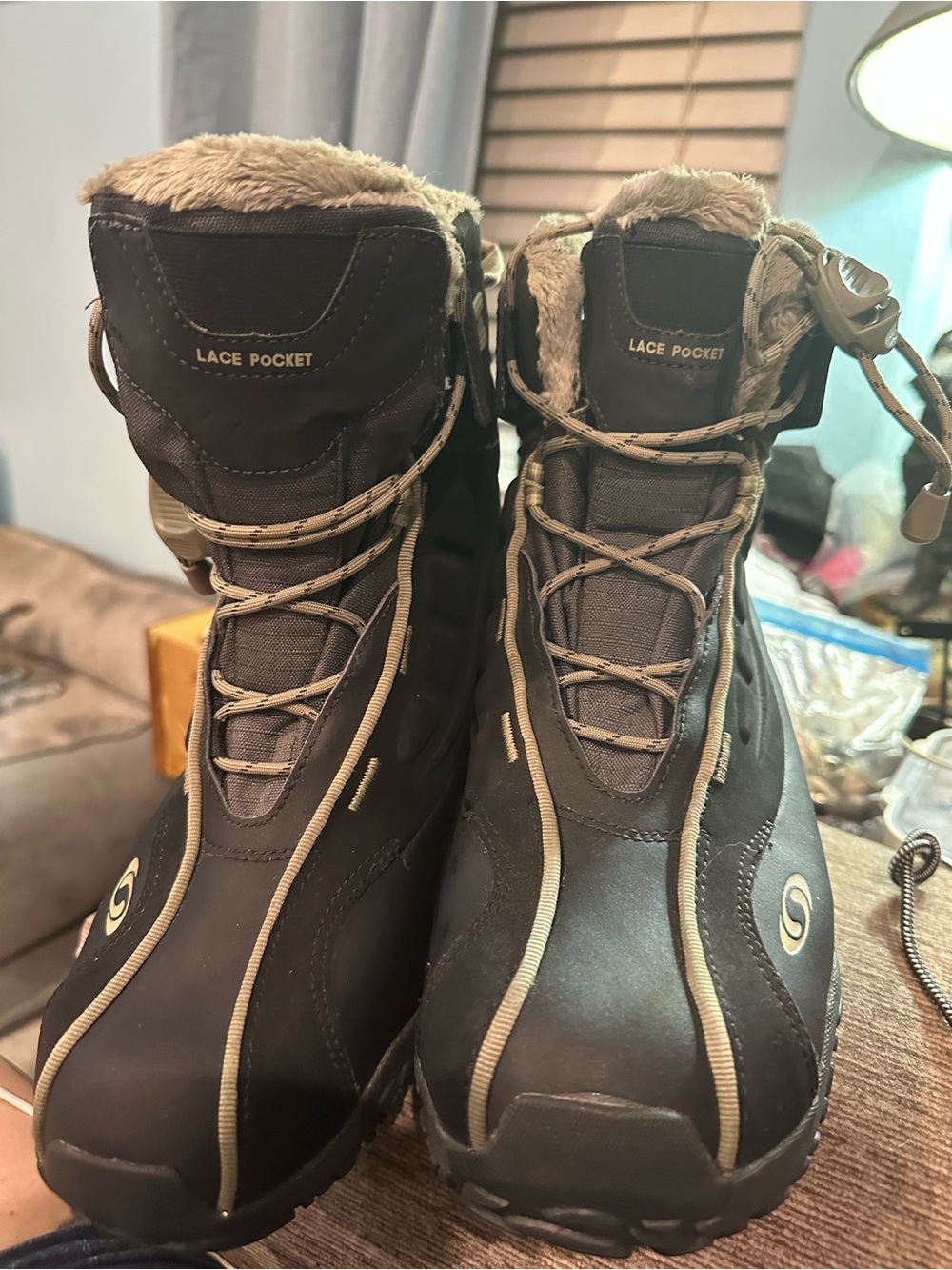 Salomon Black and Cream Women's Winter Lace-Pocket Boots